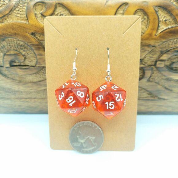 Red 20 Sided Dice Earrings Gamer Gift - Picture 3 of 3